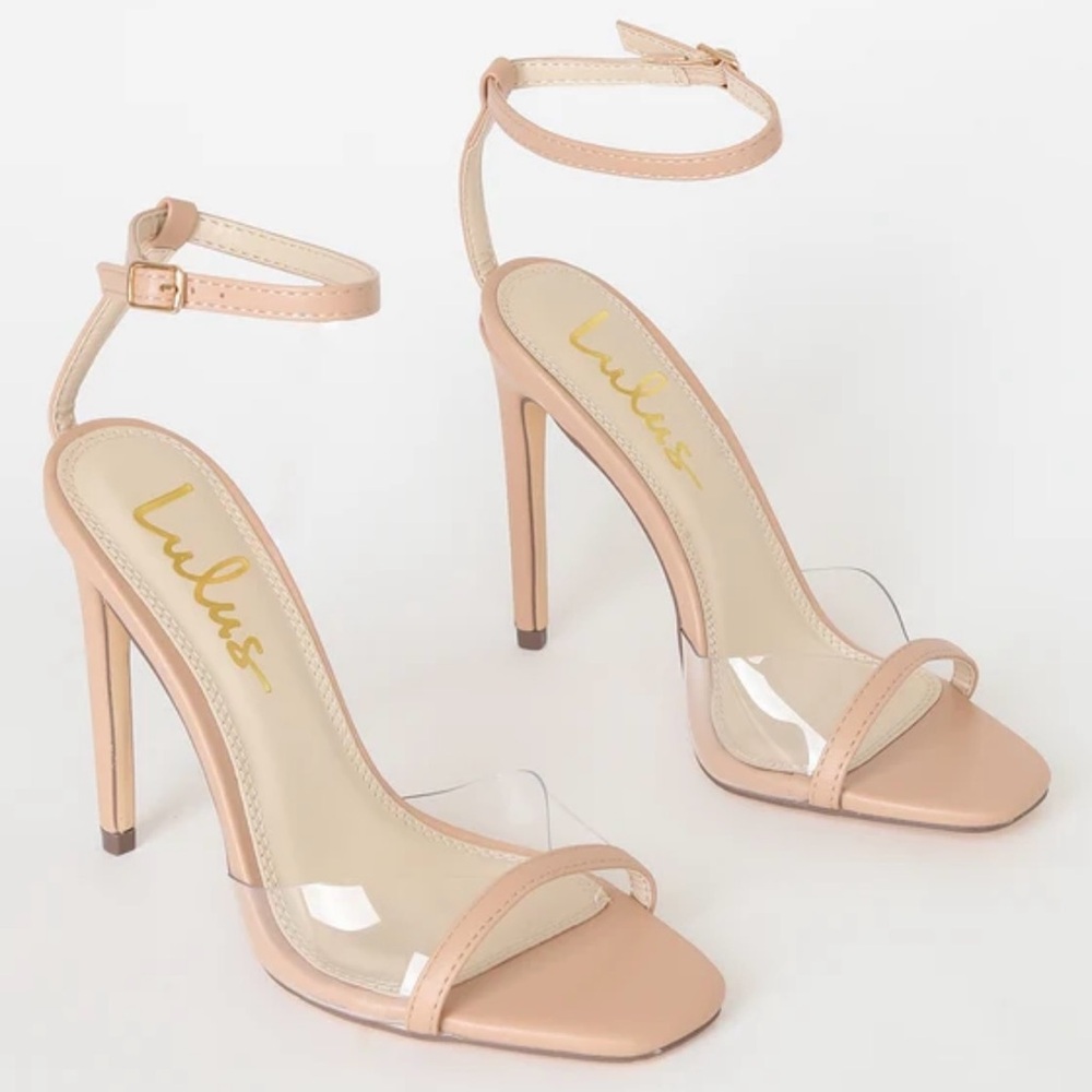 Lulus Jaque Light Nude Vinyl Ankle Strap High Heel Sandals